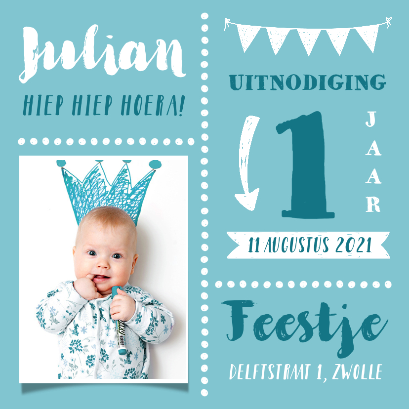 Kinderfeestje uitnodiging hip jongen 1 jaar met foto's - Kinderfeestjes Kinderfeestjes - Kinderfeestje uitnodiging hip jongen 1 jaar met foto's