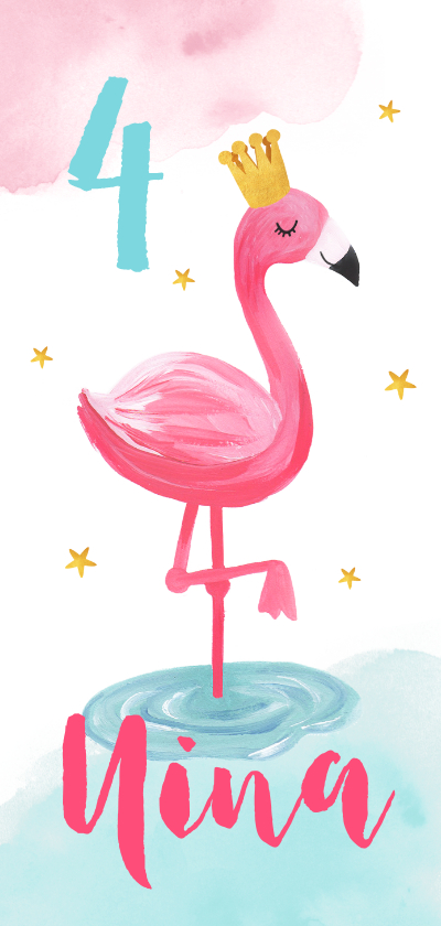 Kinderfeestjes - Kinderfeestje uitnodiging hip voor een meisje met flamingo