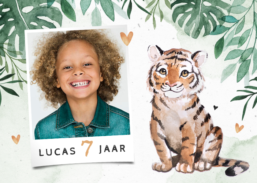 Kinderfeestjes - Kinderfeestje uitnodiging jungle tijger hartjes foto