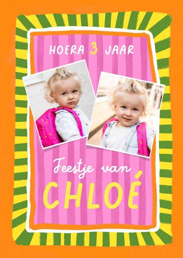 Kinderfeestje uitnodiging kleurrijk foto's strepen kaders - Kinderfeestjes Kinderfeestjes - Kinderfeestje uitnodiging kleurrijk foto's strepen kaders