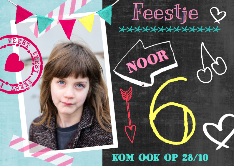 Kinderfeestje uitnodiging krijtbord Noor - Kinderfeestjes Kinderfeestjes - Kinderfeestje uitnodiging krijtbord Noor