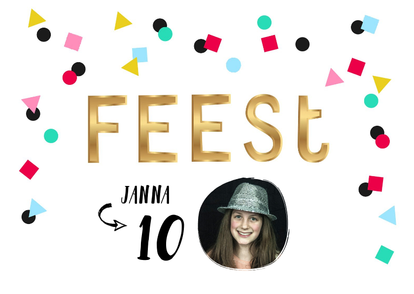 Kinderfeestje uitnodiging meisje confetti goud - Kinderfeestjes Kinderfeestjes - Kinderfeestje uitnodiging meisje confetti goud