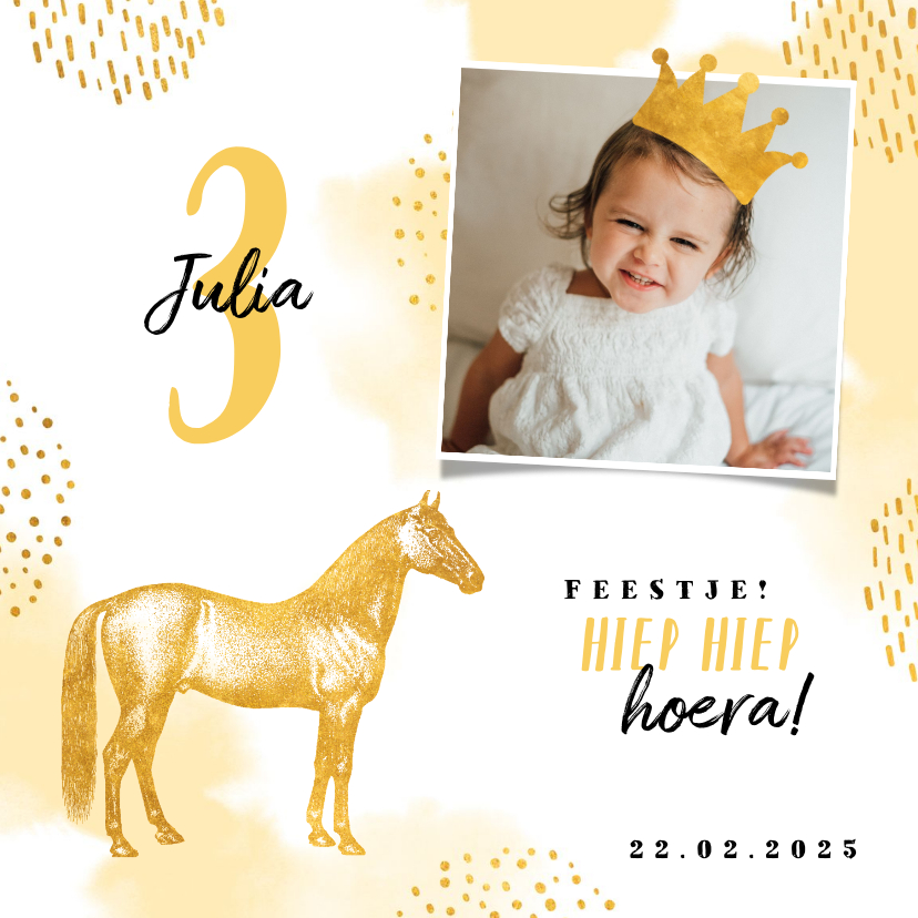 Kinderfeestjes - Kinderfeestje uitnodiging met foto, paard en kroontje