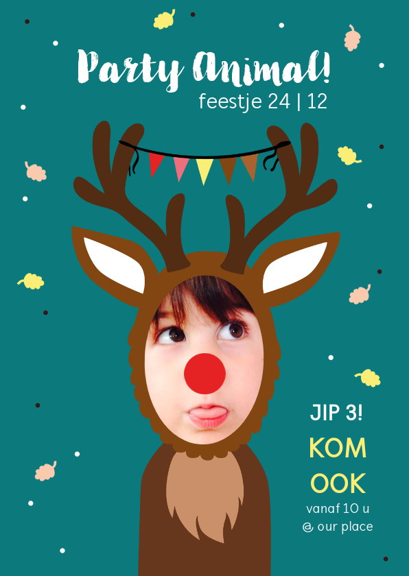 Kinderfeestje uitnodiging met jongen als rendier - Kinderfeestjes Kinderfeestjes - Kinderfeestje uitnodiging met jongen als rendier