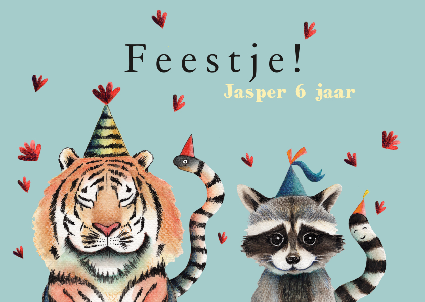 Kinderfeestjes - Kinderfeestje uitnodiging met tijger en wasbeer