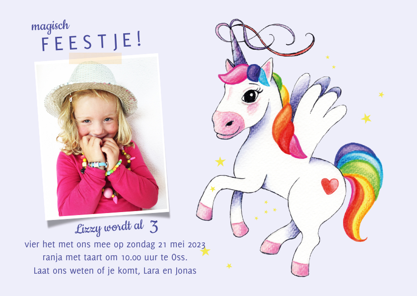 Kinderfeestje uitnodiging met unicorn - Kinderfeestjes Kinderfeestjes - Kinderfeestje uitnodiging met unicorn