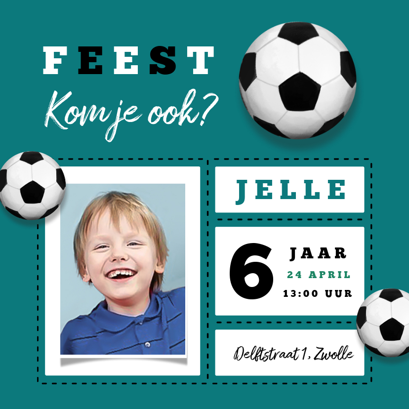 Kinderfeestjes - Kinderfeestje uitnodiging stoer voetbal foto 