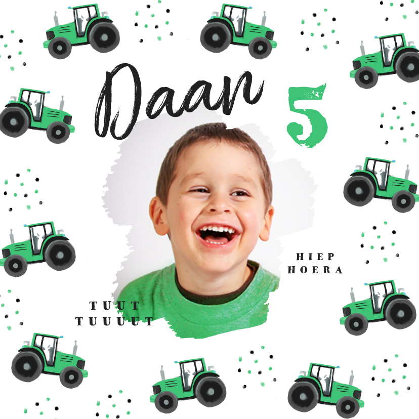 Kinderfeestjes - Kinderfeestje uitnodiging tractor hip confetti foto groen