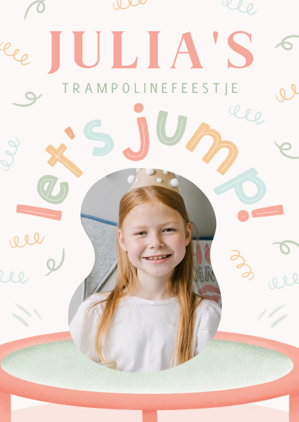 Kinderfeestjes - Kinderfeestje uitnodiging trampolinefeestje pastel