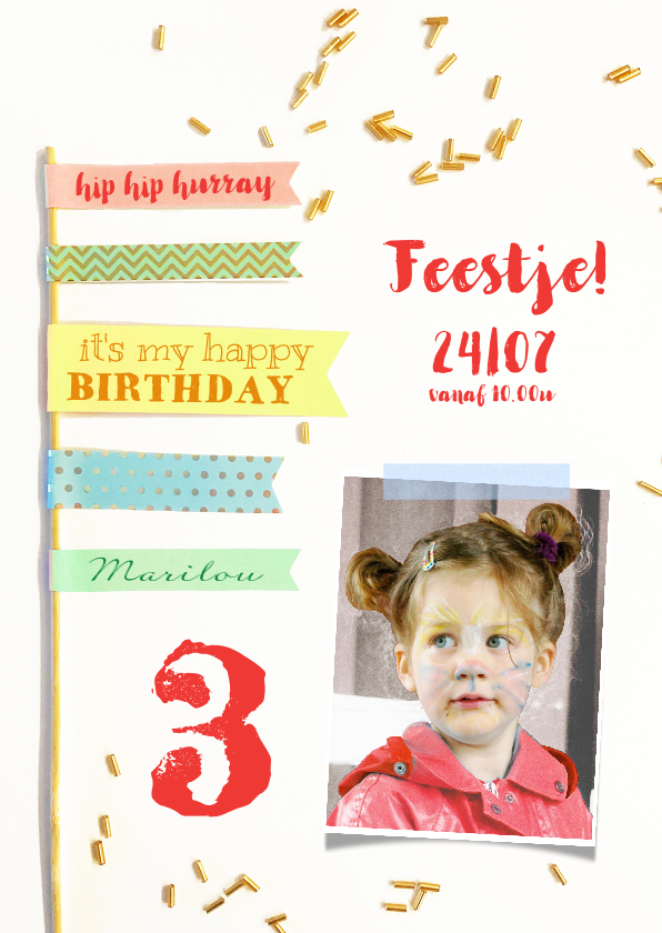 Kinderfeestje uitnodiging vlaggen hip - Kinderfeestjes Kinderfeestjes - Kinderfeestje uitnodiging vlaggen hip