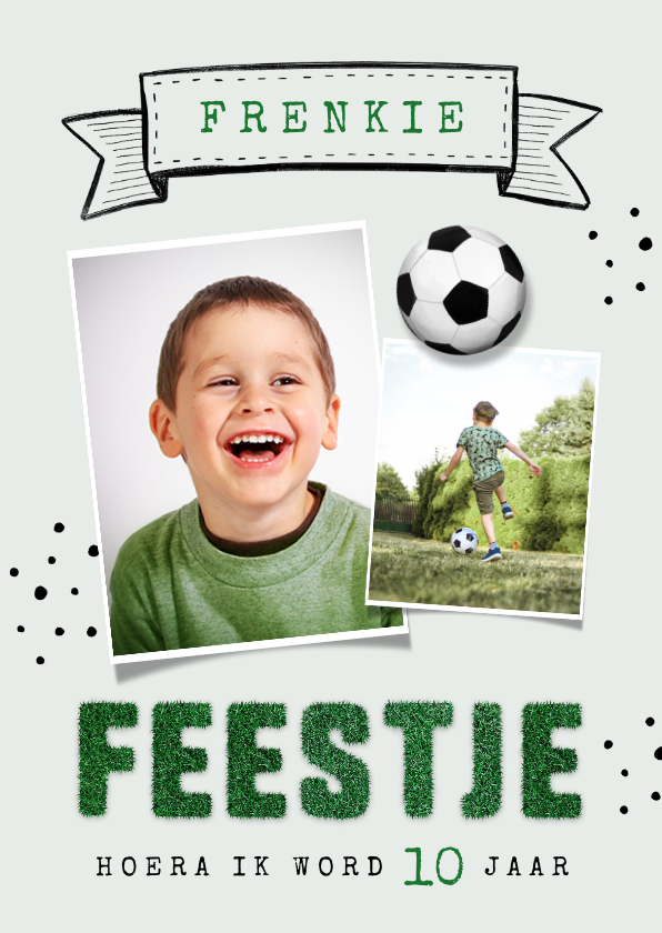 Kinderfeestjes - Kinderfeestje uitnodiging voetbal gras foto vaandel