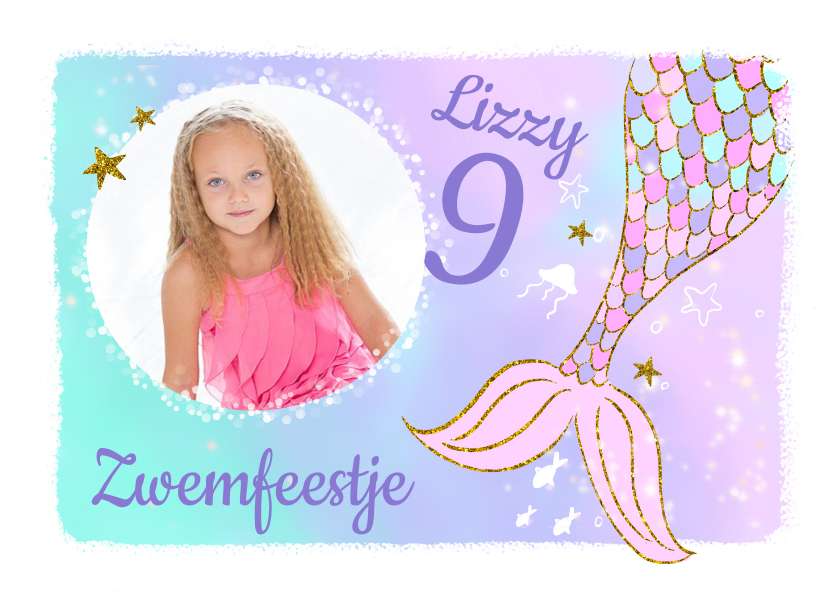 Kinderfeestjes - Kinderfeestje uitnodiging zeemeermin glitterlook foto