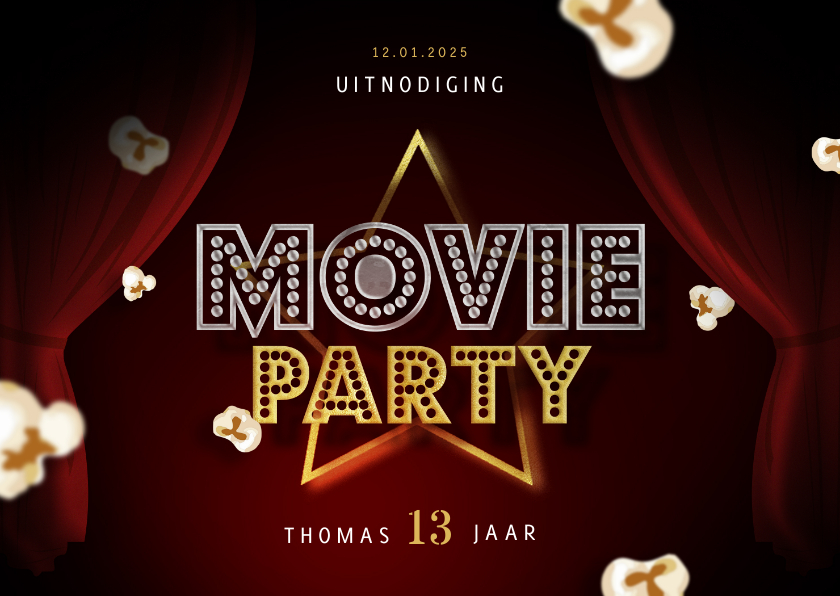 Kinderfeestjes - Kinderfeestje uitnodigingskaart bioscoop movie party popcorn