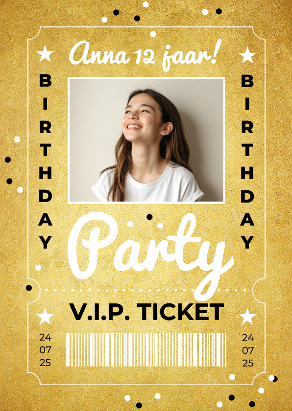 Kinderfeestje VIP ticket goud golden birthday party - Kinderfeestjes Kinderfeestjes - Kinderfeestje VIP ticket goud golden birthday party