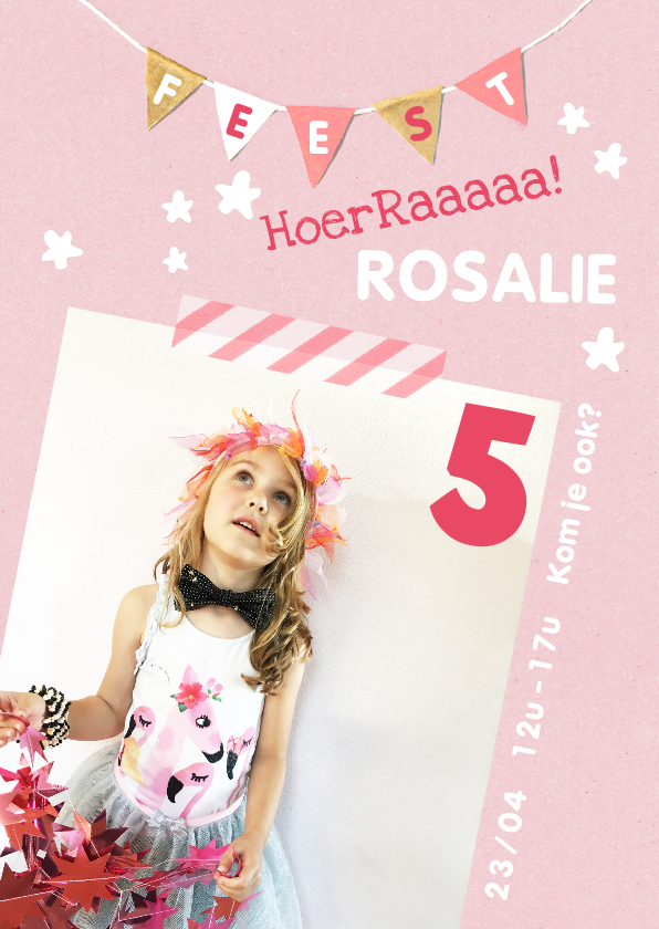 Kinderfeestje vlaggetjes meisje fotokaart - Kinderfeestjes Kinderfeestjes - Kinderfeestje vlaggetjes meisje fotokaart