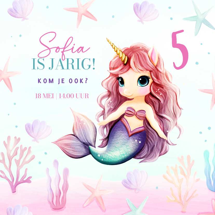 Kinderfeestje zeemeermin unicorn uitnodiging - Kinderfeestjes Kinderfeestjes - Kinderfeestje zeemeermin unicorn uitnodiging