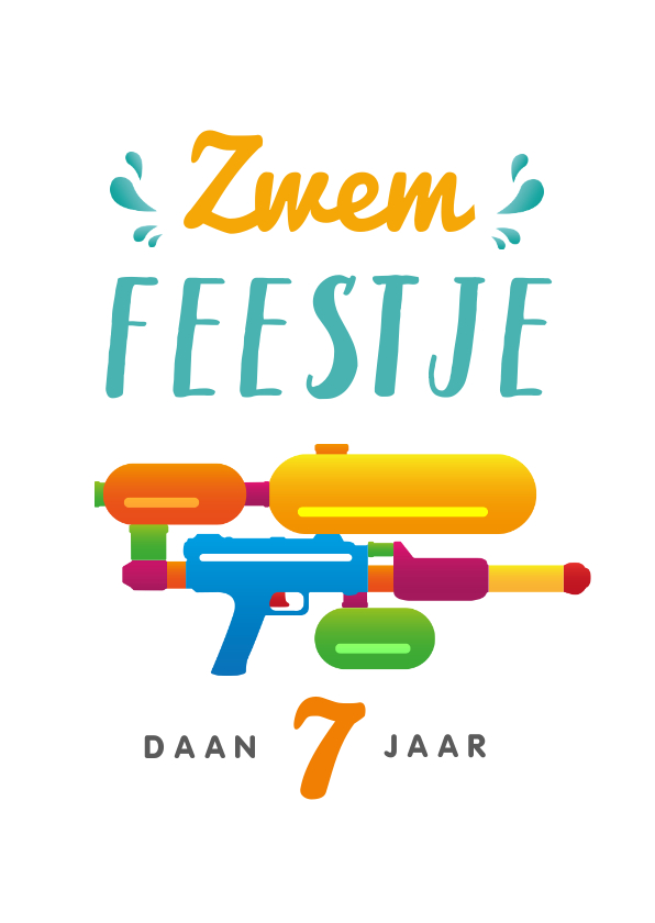 Kinderfeestjes - Kinderfeestje zomer zwemmen supersoaker foto uitnodiging