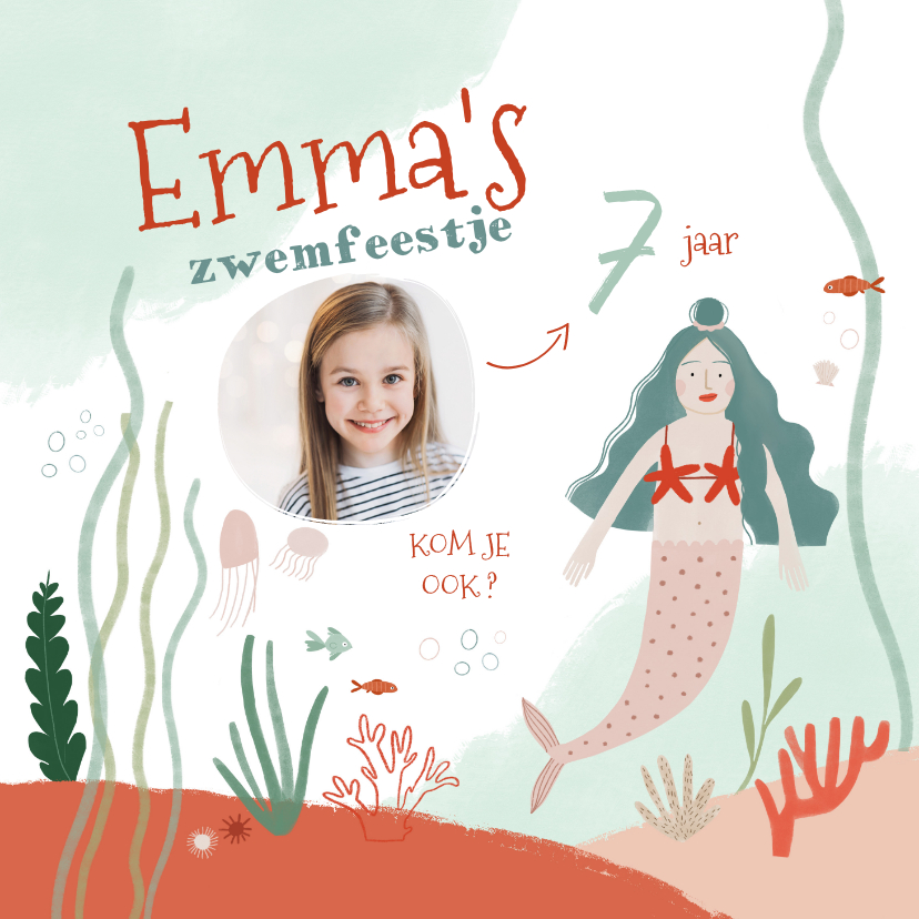 Kinderfeestjes - Kinderfeestje zwemfeestje zeemeermin onderwater uitnodiging