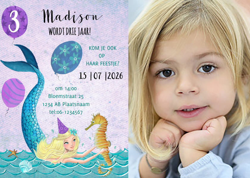 Leeftijd aanpasbaar verjaardag zeemeermin - Kinderfeestjes Kinderfeestjes - Leeftijd aanpasbaar verjaardag zeemeermin