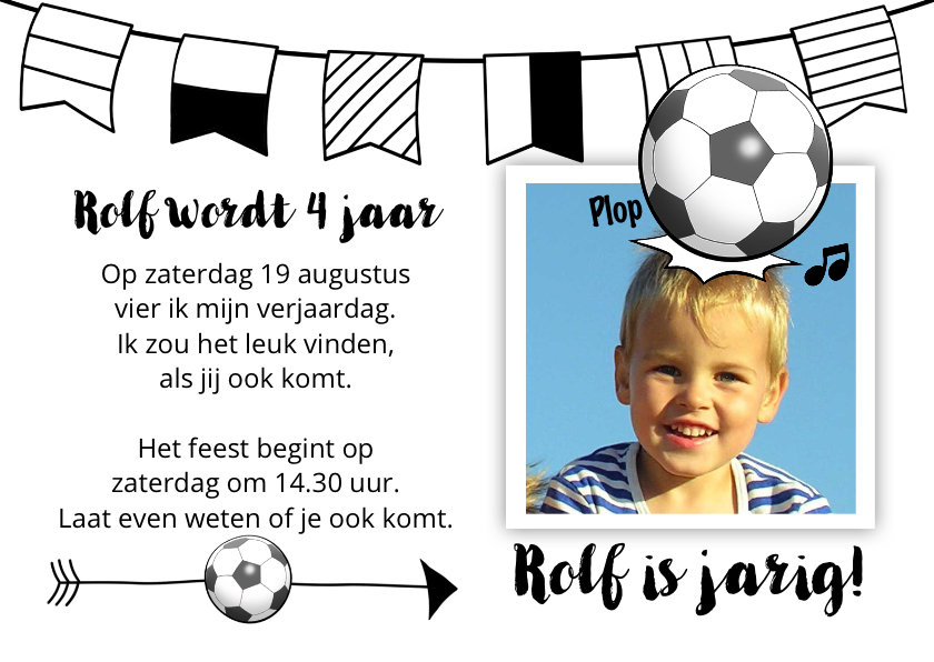 Leuke uitnodiging kinderfeest, jongen kopt naar voetbal - Kinderfeestjes Kinderfeestjes - Leuke uitnodiging kinderfeest, jongen kopt naar voetbal