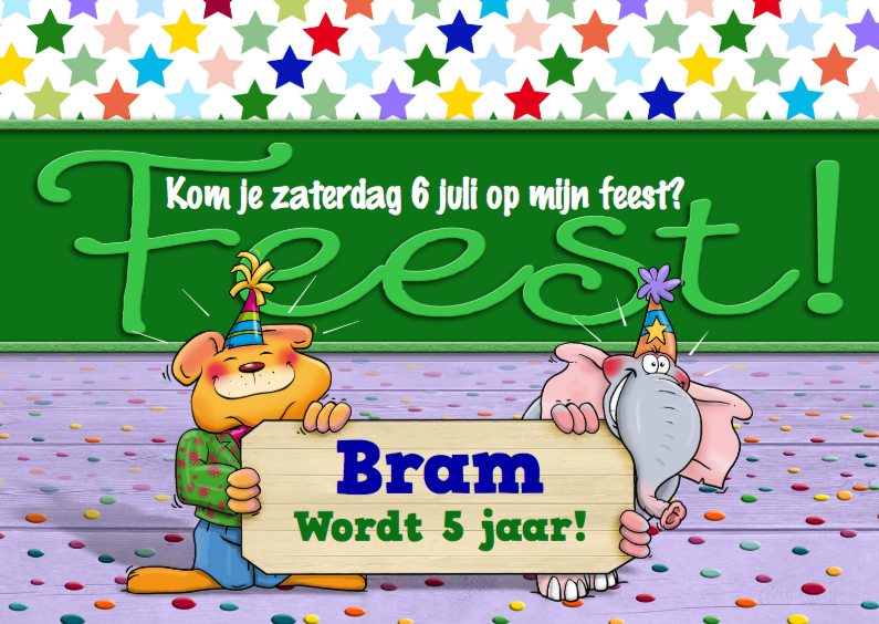 Leuke uitnodiging kinderfeest voor jongen met dieren en bord - Kinderfeestjes Kinderfeestjes - Leuke uitnodiging kinderfeest voor jongen met dieren en bord