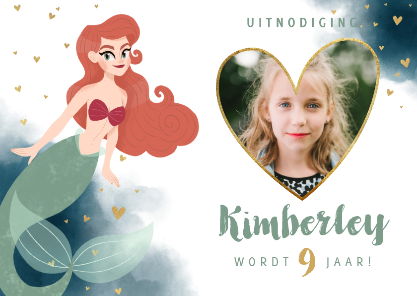Kinderfeestjes - Leuke uitnodiging kinderfeestje met zeemeermin en waterverf