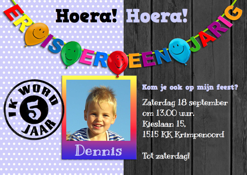Leuke uitnodiging voor feest van jongen met stippen en foto - Kinderfeestjes Kinderfeestjes - Leuke uitnodiging voor feest van jongen met stippen en foto