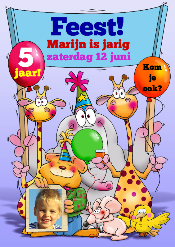 Leuke uitnodiging voor kinderfeest met grappige dieren - Kinderfeestjes Kinderfeestjes - Leuke uitnodiging voor kinderfeest met grappige dieren