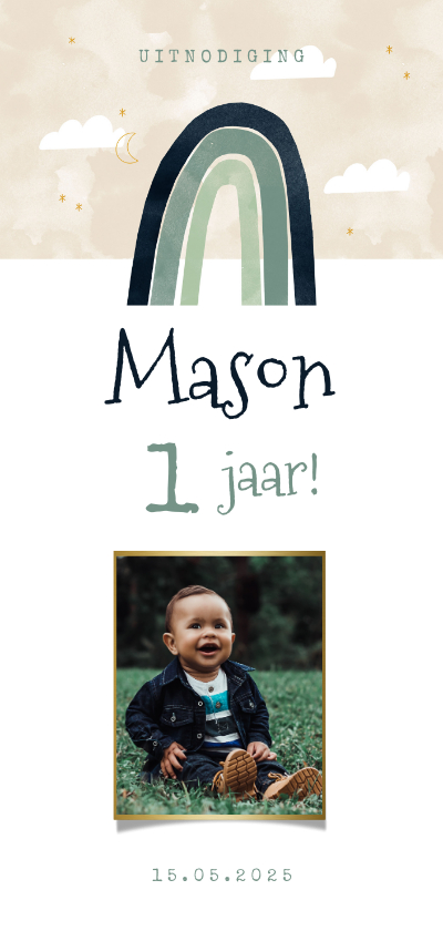 Lieve kinderfeestje eerste verjaardag uitnodiging regenboog - Kinderfeestjes Kinderfeestjes - Lieve kinderfeestje eerste verjaardag uitnodiging regenboog