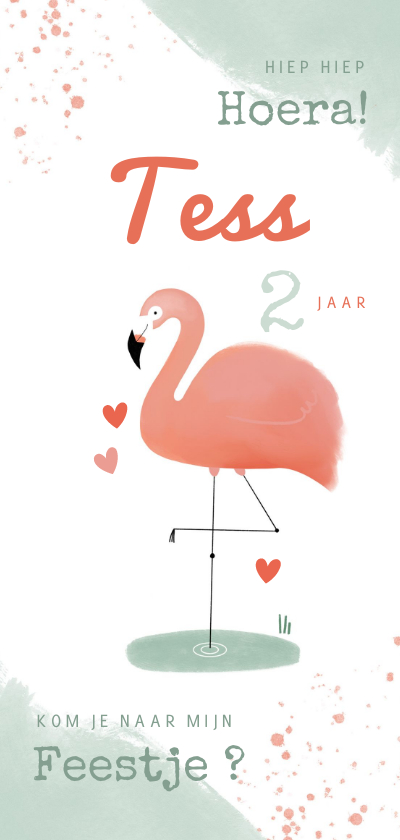 Kinderfeestjes - Lieve kinderfeestje uitnodiging flamingo meisje roze