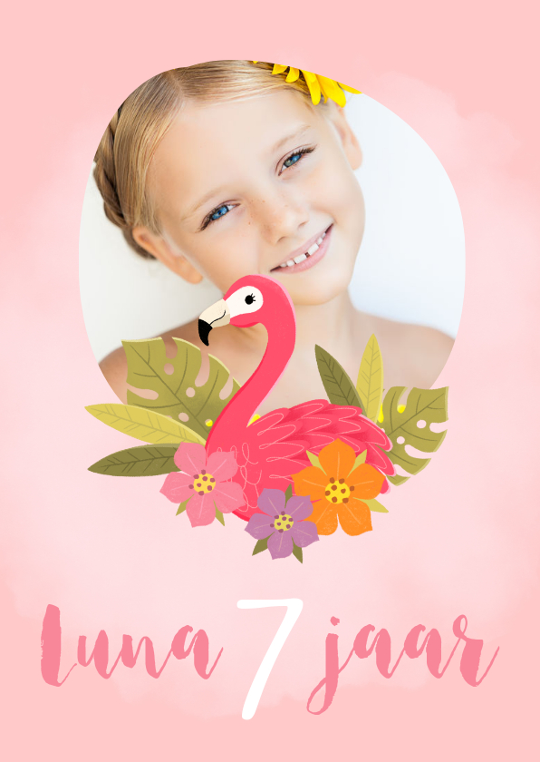 Kinderfeestjes - Lieve uitnodiging met flamingo voor een kinderfeestje 