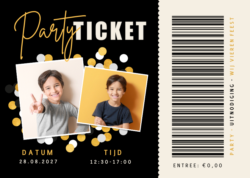 Kinderfeestjes - Party ticket uitnodiging kinderfeestje als een entreebewijs