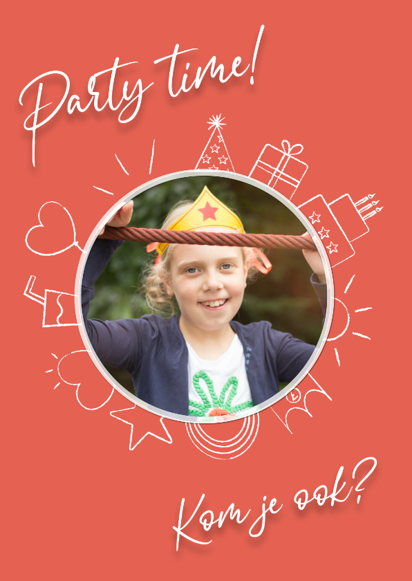 Kinderfeestjes - Party time uitnodiging - red