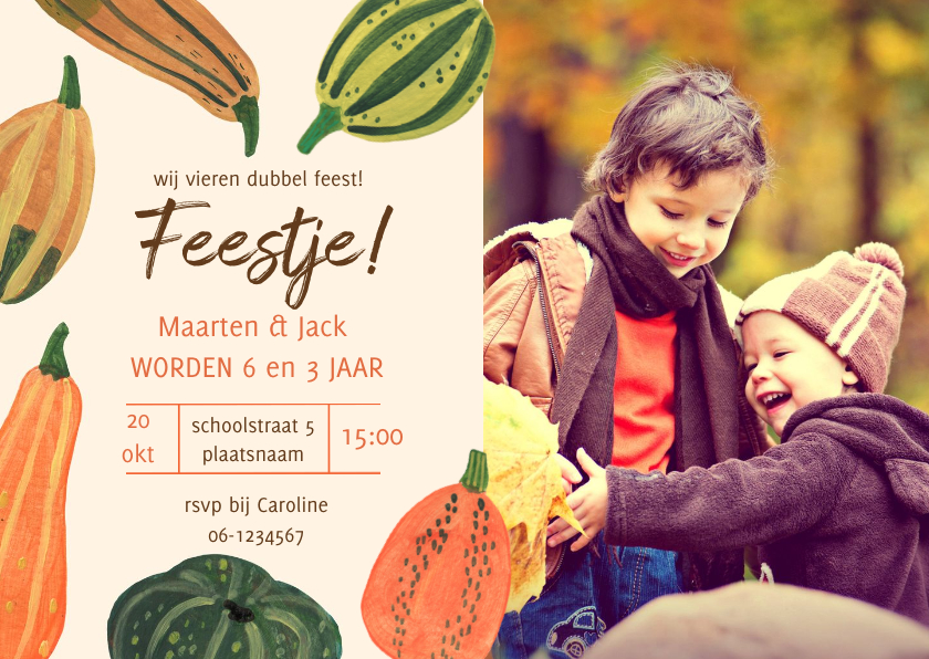 Pompoenen uitnodiging herfst feest Halloween - Kinderfeestjes Kinderfeestjes - Pompoenen uitnodiging herfst feest Halloween