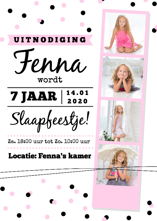 Kinderfeestjes - Slaapfeestje fotostrip confetti roze 