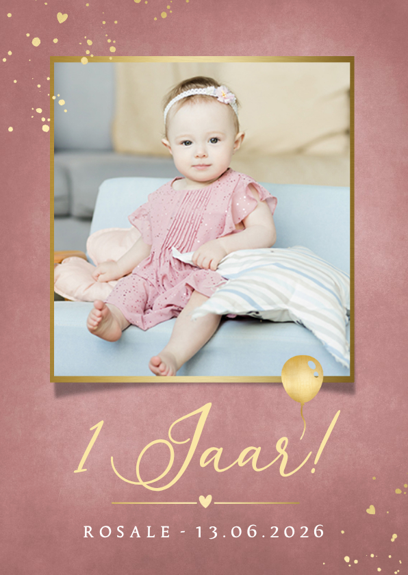Kinderfeestjes - Stijlvolle uitnodiging met foto - eerste verjaardag meisje 