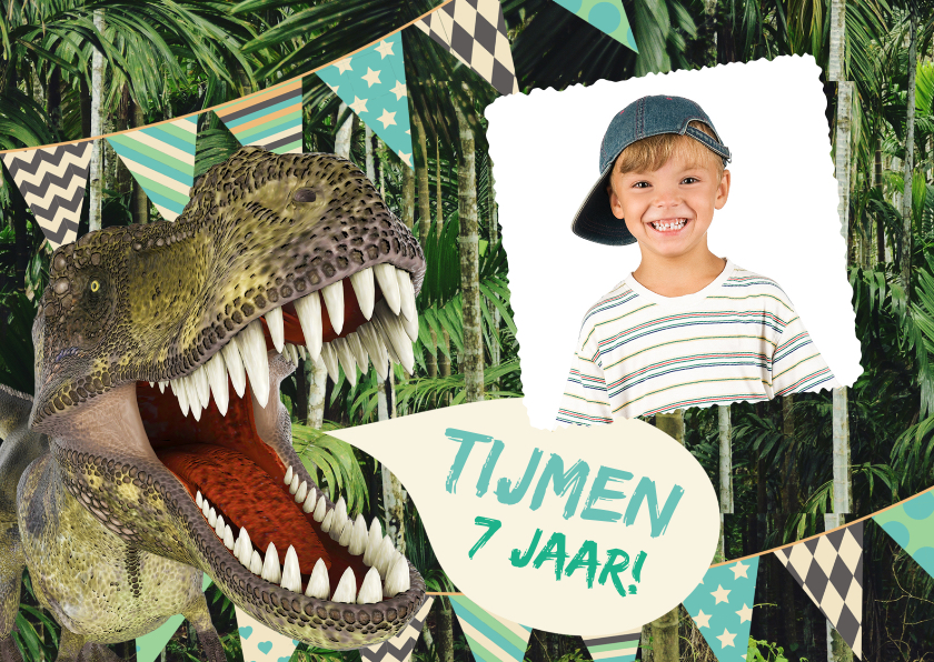 Kinderfeestjes - Stoere dino uitnodiging met eigen foto