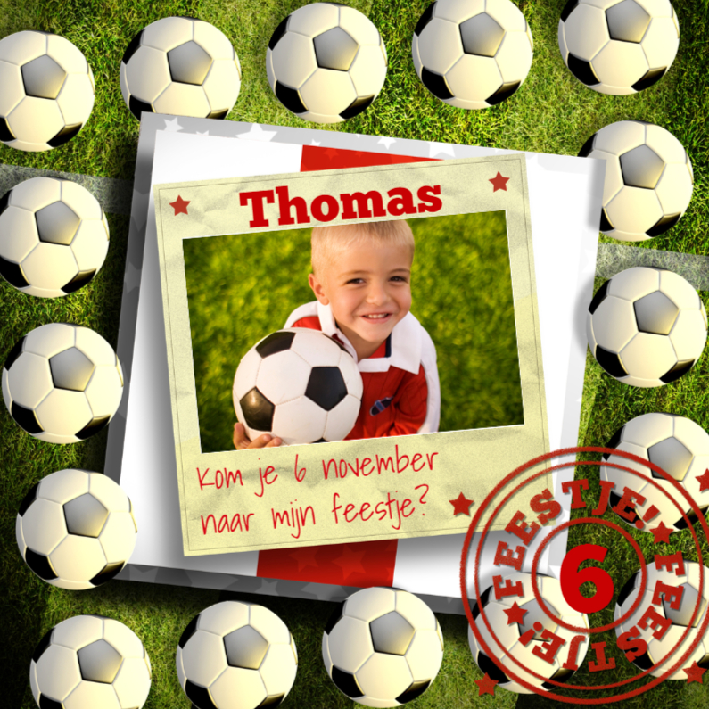 Stoere rood-witte voetbal uitnodiging - Kinderfeestjes Kinderfeestjes - Stoere rood-witte voetbal uitnodiging