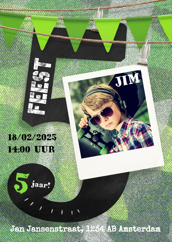 Kinderfeestjes - Stoere uitnodiging 5 jaar jongen