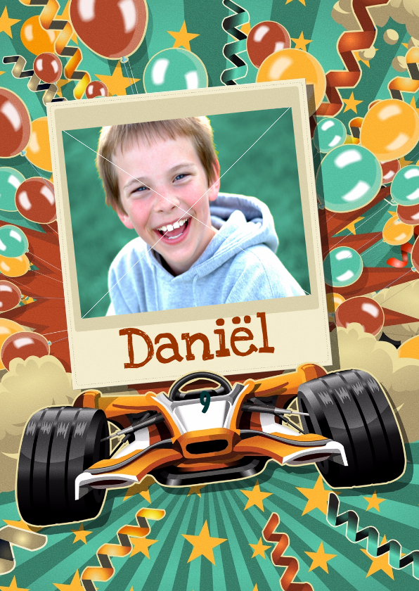 Stoere uitnodiging raceauto - Kinderfeestjes Kinderfeestjes - Stoere uitnodiging raceauto