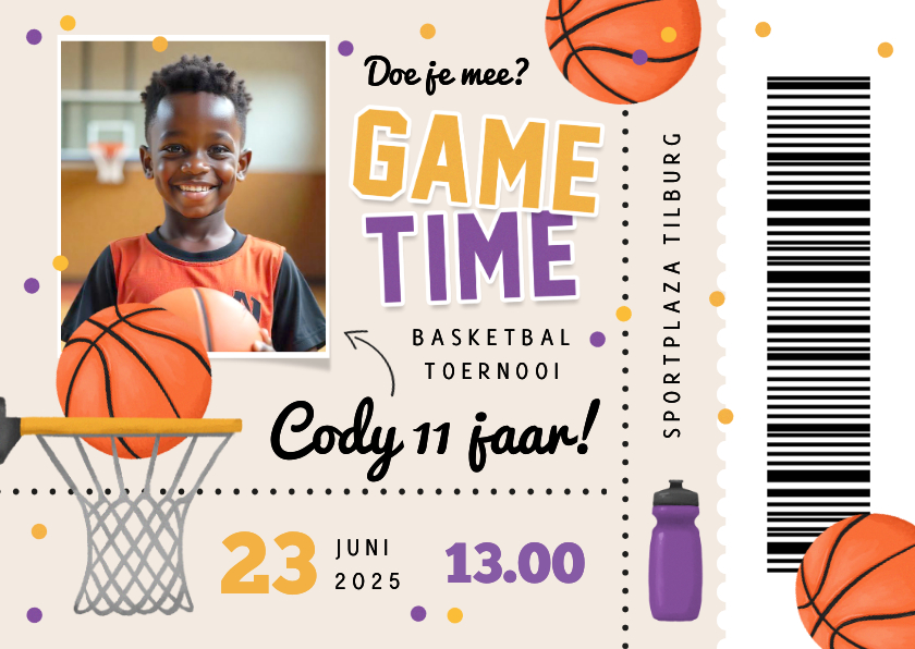 Kinderfeestjes - Ticket kinderfeestje basketbal sport activiteit uitnodiging