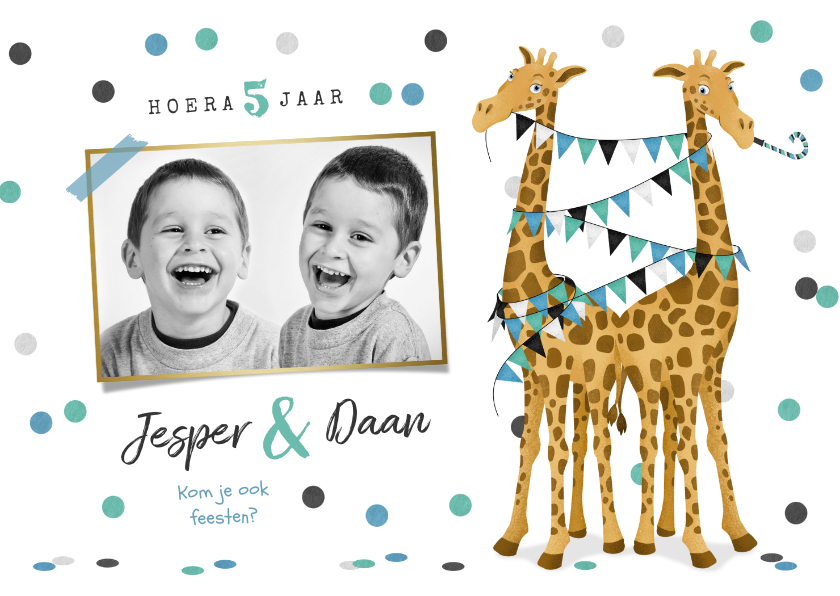 Kinderfeestjes - Tweeling kinderfeestje giraf feest confetti slingers