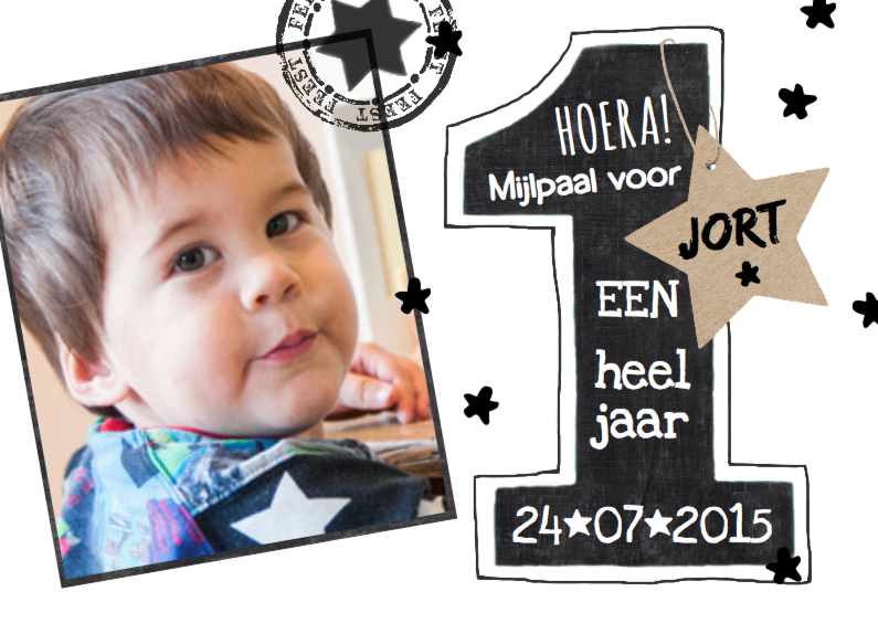 Uitnodiging 1 jaar sterren - Kinderfeestjes Kinderfeestjes - Uitnodiging 1 jaar sterren