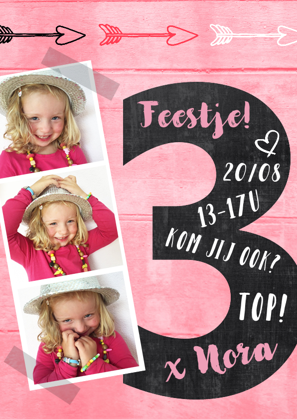Uitnodiging 3 jaar schoolbord hout - Kinderfeestjes Kinderfeestjes - Uitnodiging 3 jaar schoolbord hout