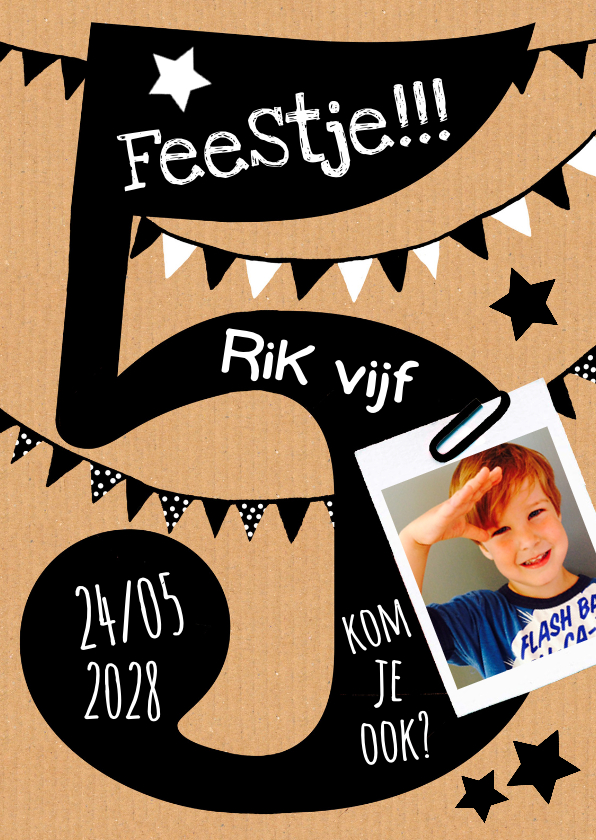 uitnodiging 5 jaar karton - Kinderfeestjes Kinderfeestjes - uitnodiging 5 jaar karton