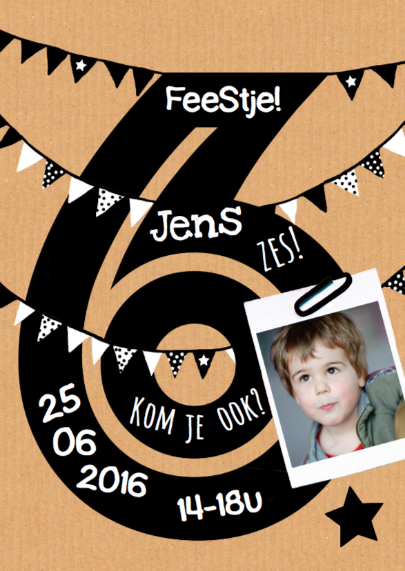 Uitnodiging 6 jaar karton - Kinderfeestjes Kinderfeestjes - Uitnodiging 6 jaar karton