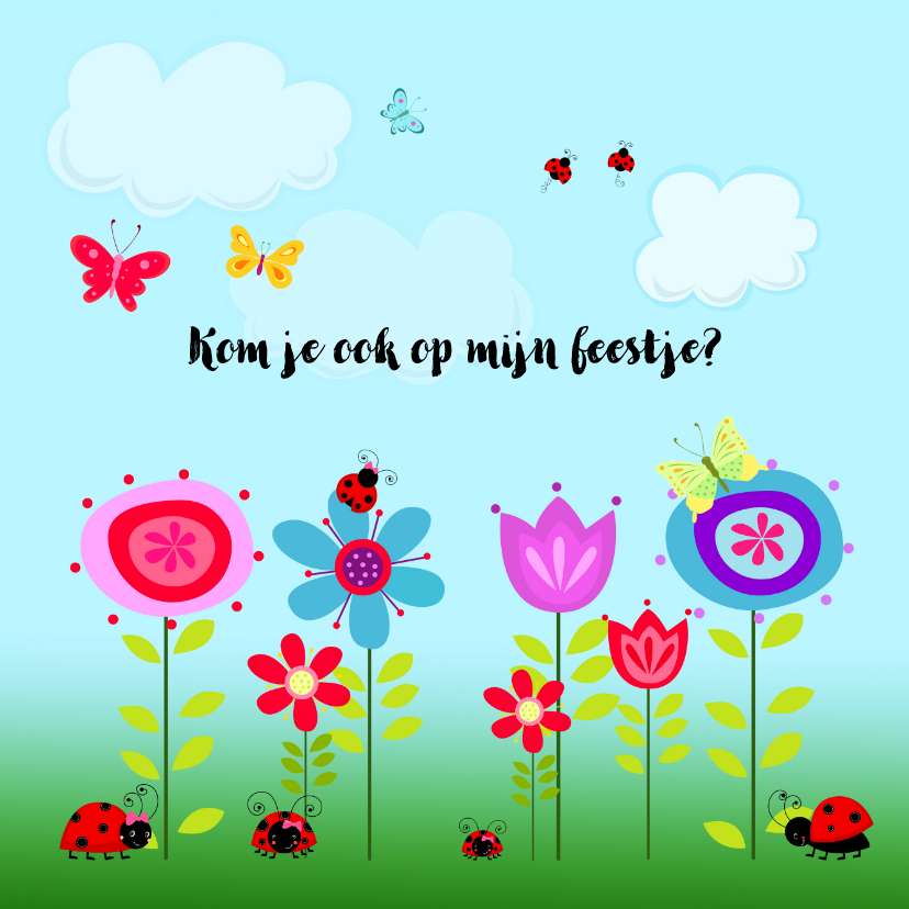 Uitnodiging bloemen-beestjes - Kinderfeestjes Kinderfeestjes - Uitnodiging bloemen-beestjes