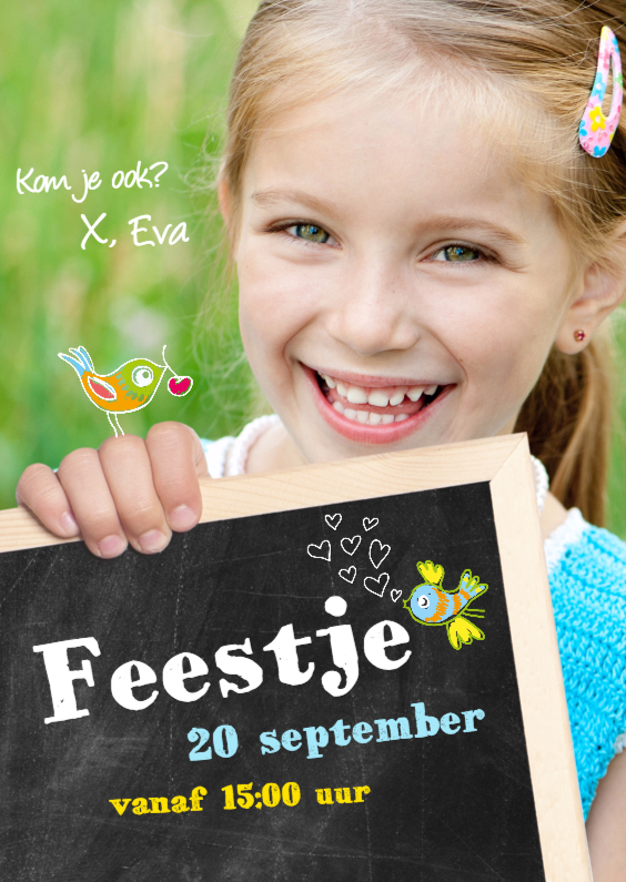 Uitnodiging bord -meisje - Kinderfeestjes Kinderfeestjes - Uitnodiging bord -meisje
