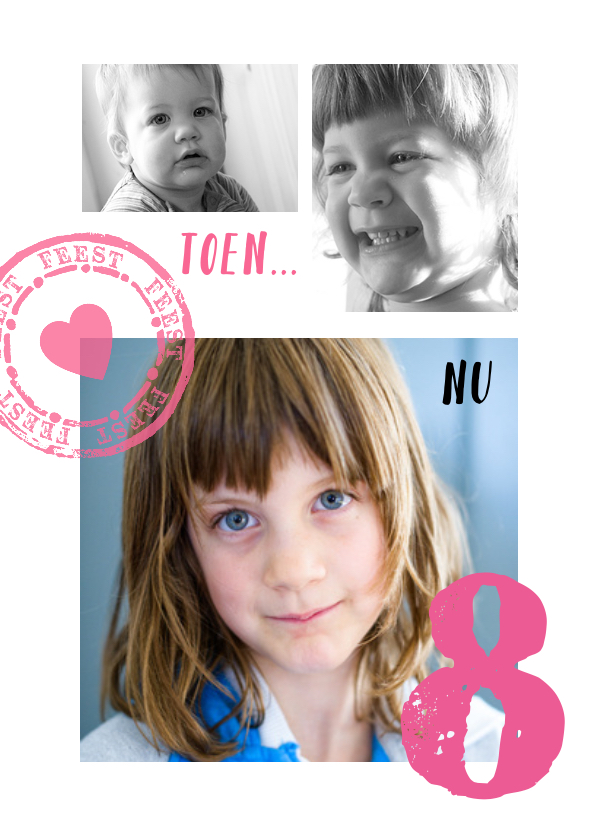 Uitnodiging Collage toen en nu meisje - Kinderfeestjes Kinderfeestjes - Uitnodiging Collage toen en nu meisje