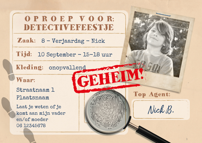 Kinderfeestjes - Uitnodiging detective kinderfeestje